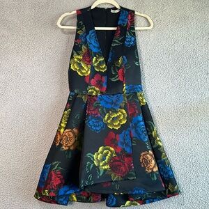 ALICE + OLIVIA Tanner Asymmetric Floral Mini A-Line Dress Size 8